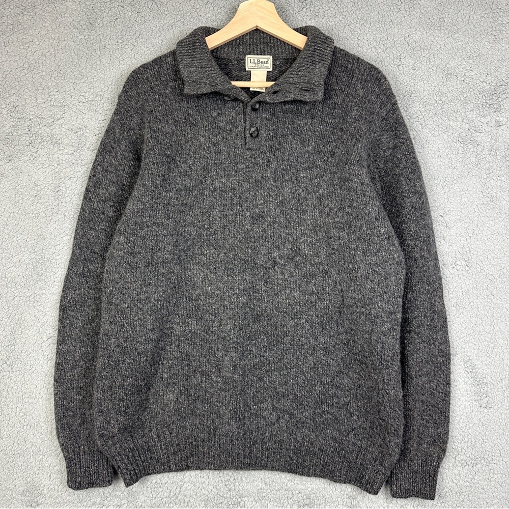 L.L. Bean Lambs Wool Pullover Knit Sweater Fisherman Button-mock Men’s Large